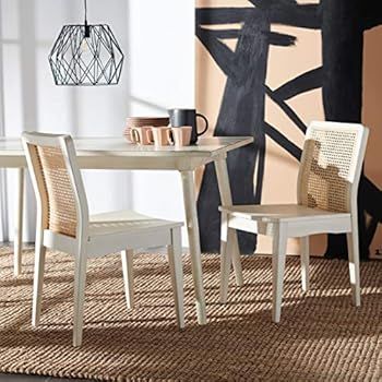 Amazon.com: Safavieh Home Collection Benicio White/Natural Rattan Dining Chair (Set of 2) DCH1005... | Amazon (US)