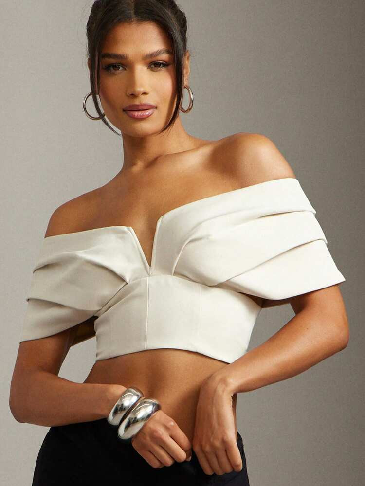 Hauture Old Money Sexy Business Casual Off Shoulder Pleated Bustier Crop | SHEIN