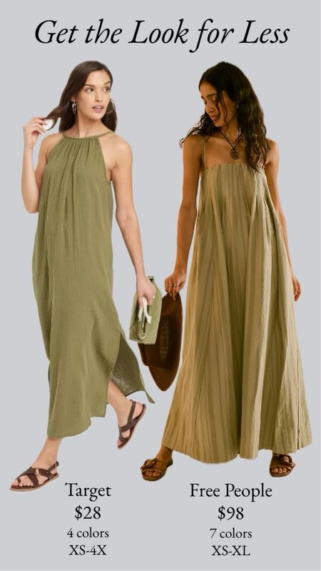 Get the look for less! These maxi dresses are so flowy and perfect for spring and summer. The target version is actually on sale for $22 right now! 
……………
gauze dress maxi dress flowy dress loose dress midi dress halter dress strappy dress free people dupe free people dress free people new arrivals dress with sandals plus size dress dress under $50 dress under $100 spaghetti strap dress bohemian dress resort wear Resort dress travel dress vacation look resort look travel look 

#LTKplussize #LTKfindsunder50 #LTKtravel