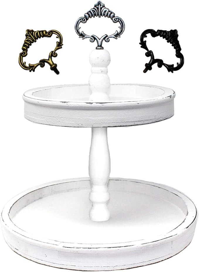 Felt Creative Home Goods Distressed Rustic Wood Two Tiered Tray, 2 Tier Serving Tray for Coffee B... | Amazon (US)