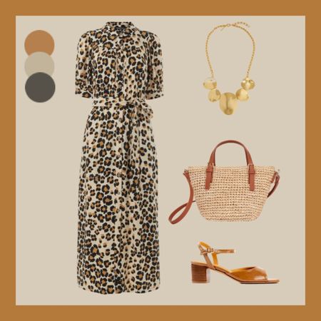 Animal print outfit. Leopard print midi dress and summer accessories, basket, tan sandals, gold disc necklace 

#LTKstyletip #LTKeurope
