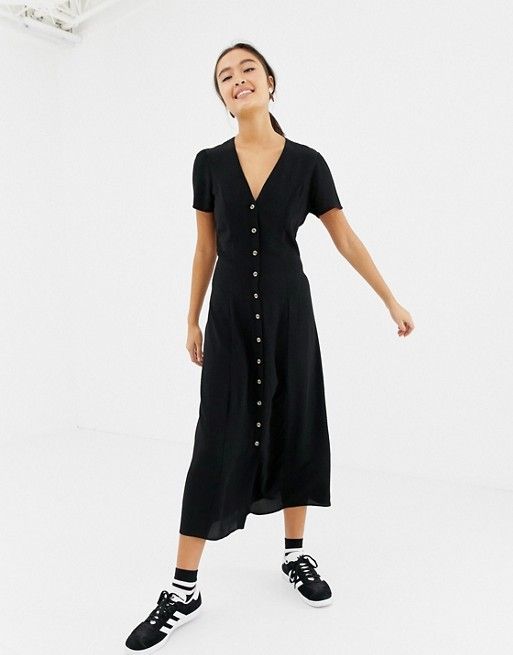 New Look button through tea dress in black | ASOS US