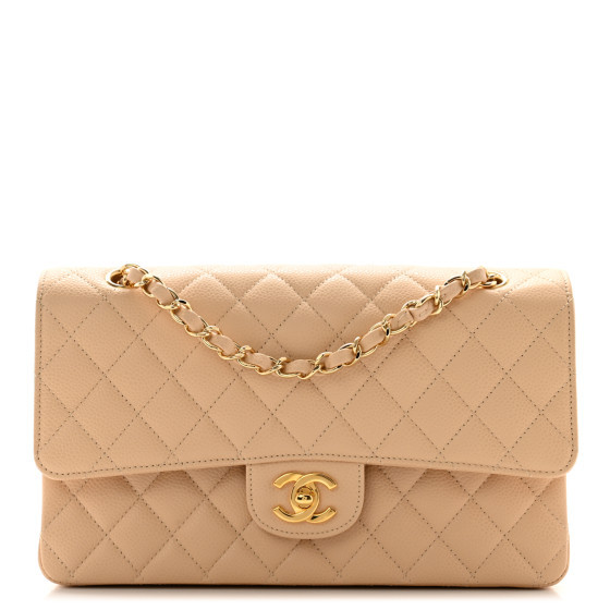 Caviar Quilted Medium Double Flap Beige | FASHIONPHILE (US)