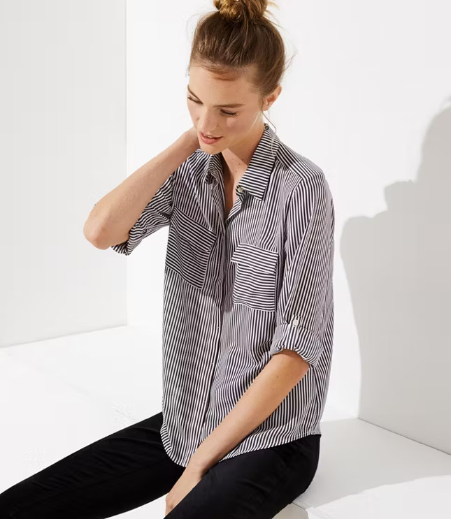 Mixed Stripe Utility Blouse | LOFT | LOFT