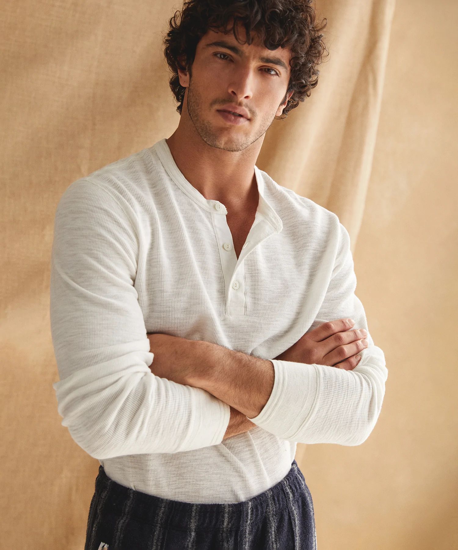 Lightweight Mini Waffle Henley in Antique White | Todd Snyder