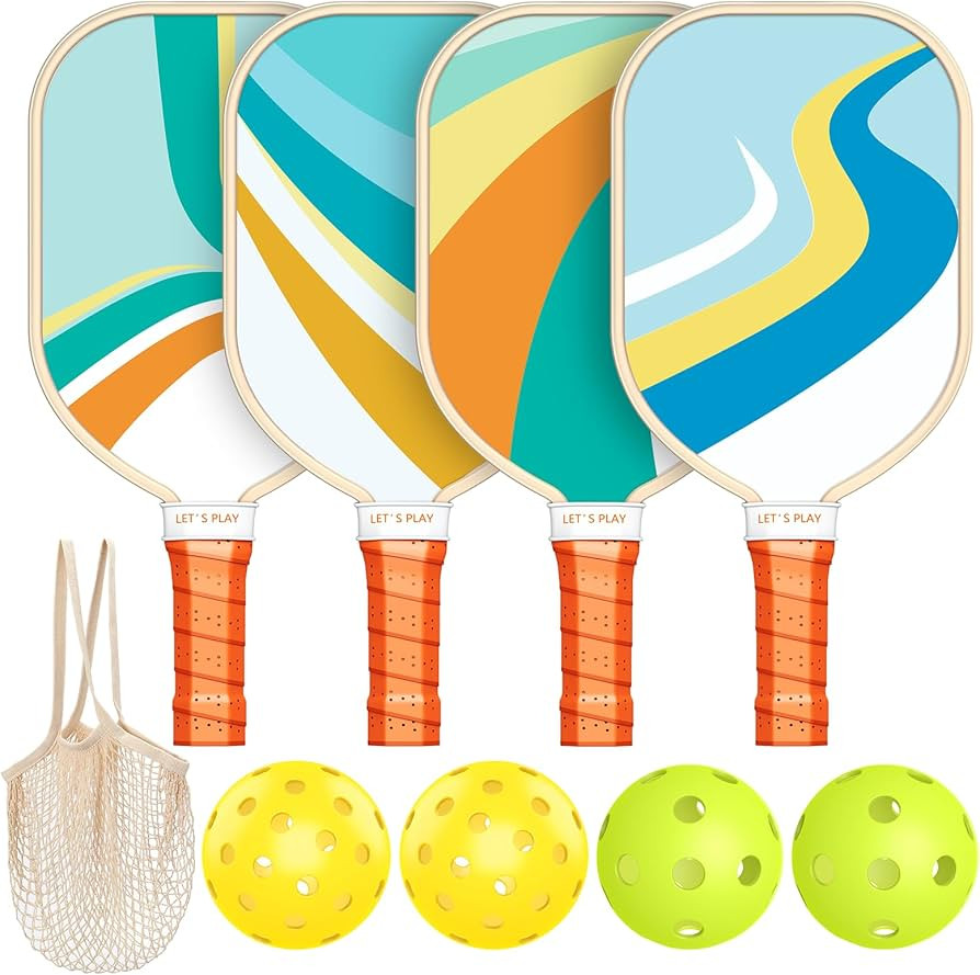 Pickleball Paddles Set of 4, Premium Wood with 4 Indoor & Outdoor Pickleball Balls and 1 Carry Ba... | Amazon (US)