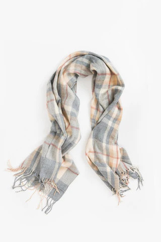 Charlene Grey and Peach Plaid Scarf | MORNING LAVENDER