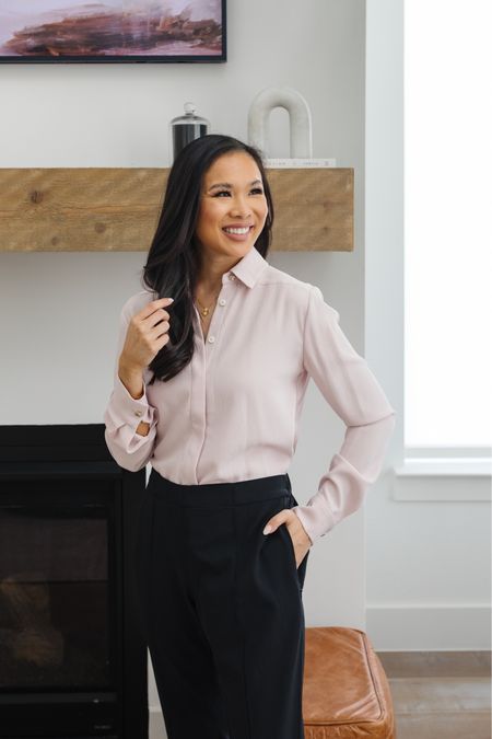 Business casual workwear outfit perfect for lawyers, attorneys, doctors and more. Love this button-up blouse that’s wrinkle free and the most comfortable work pants that are cut like joggers. Code SUITUP20 gets you 20% off the pants! 

#LTKworkwear #LTKsalealert