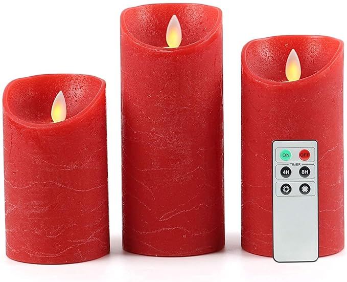 Fanna Red Flickering Flameless Candles with Moving Flame, Battery Operated LED Candles with Timer... | Amazon (US)
