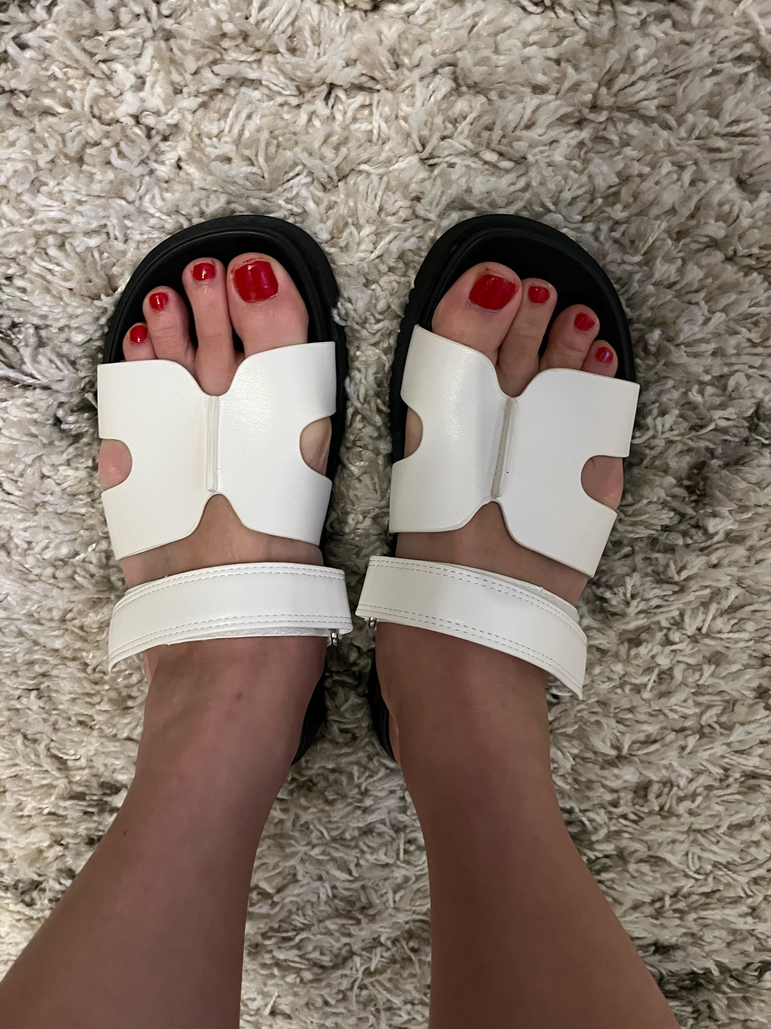 Designer, but not. I’m wearing a 7. Straps are adjustable. These are comfortable, but heavy.

#LTKtravel #LTKshoecrush #LTKswim