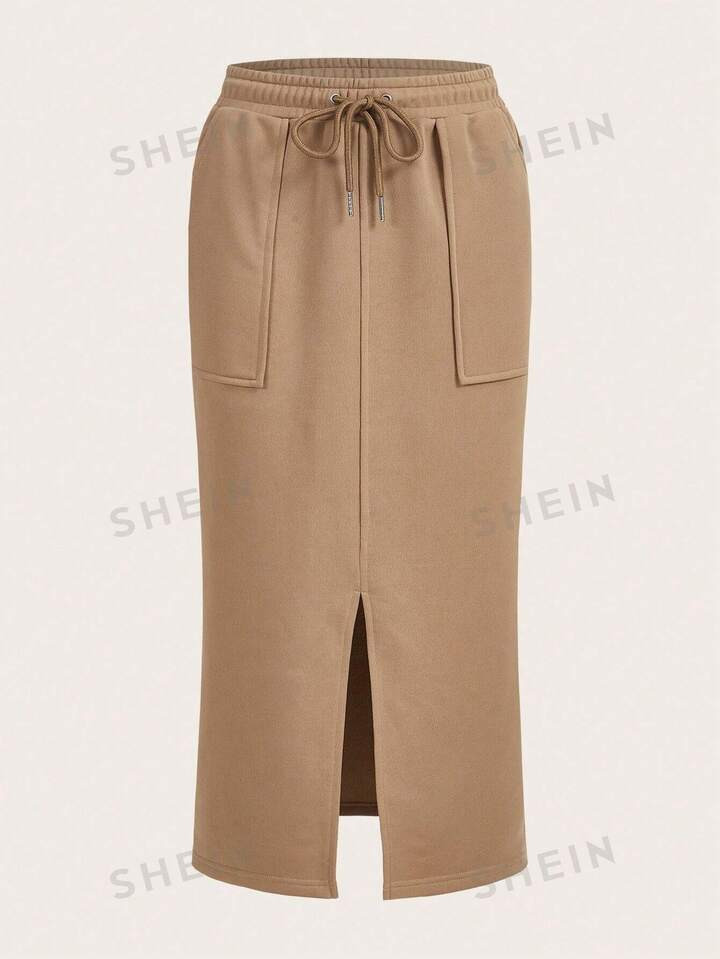 SHEIN EZwear Drawstring Waist Split Hem Skirt | SHEIN