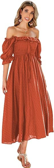 R.Vivimos Women Summer Half Sleeve Cotton Ruffled Vintage Elegant Backless A Line Flowy Long Dres... | Amazon (US)