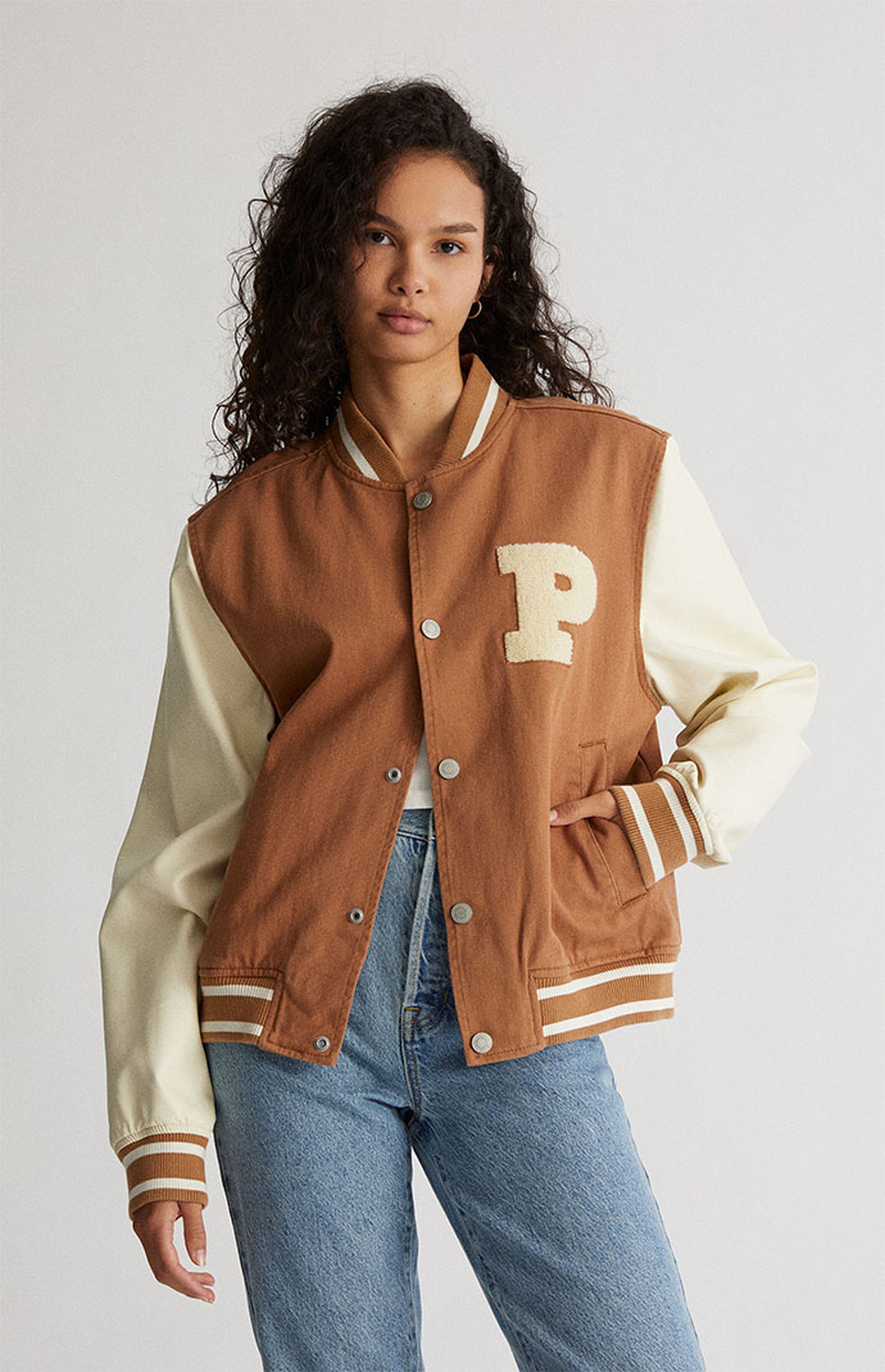 PacSun Tan Varsity Bomber Jacket | PacSun | PacSun