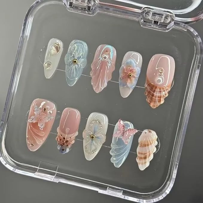 MAGLFELL 10PCS Handmade Nails Press On Nails Almond Art False Nails Women's Nails Kit 3d Press on... | Amazon (US)