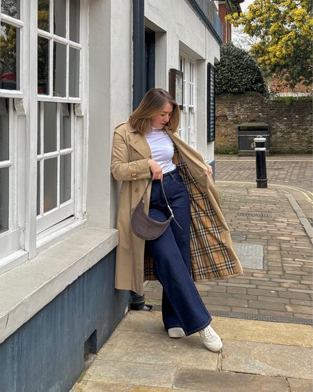Blue jeans and trench coat styling 