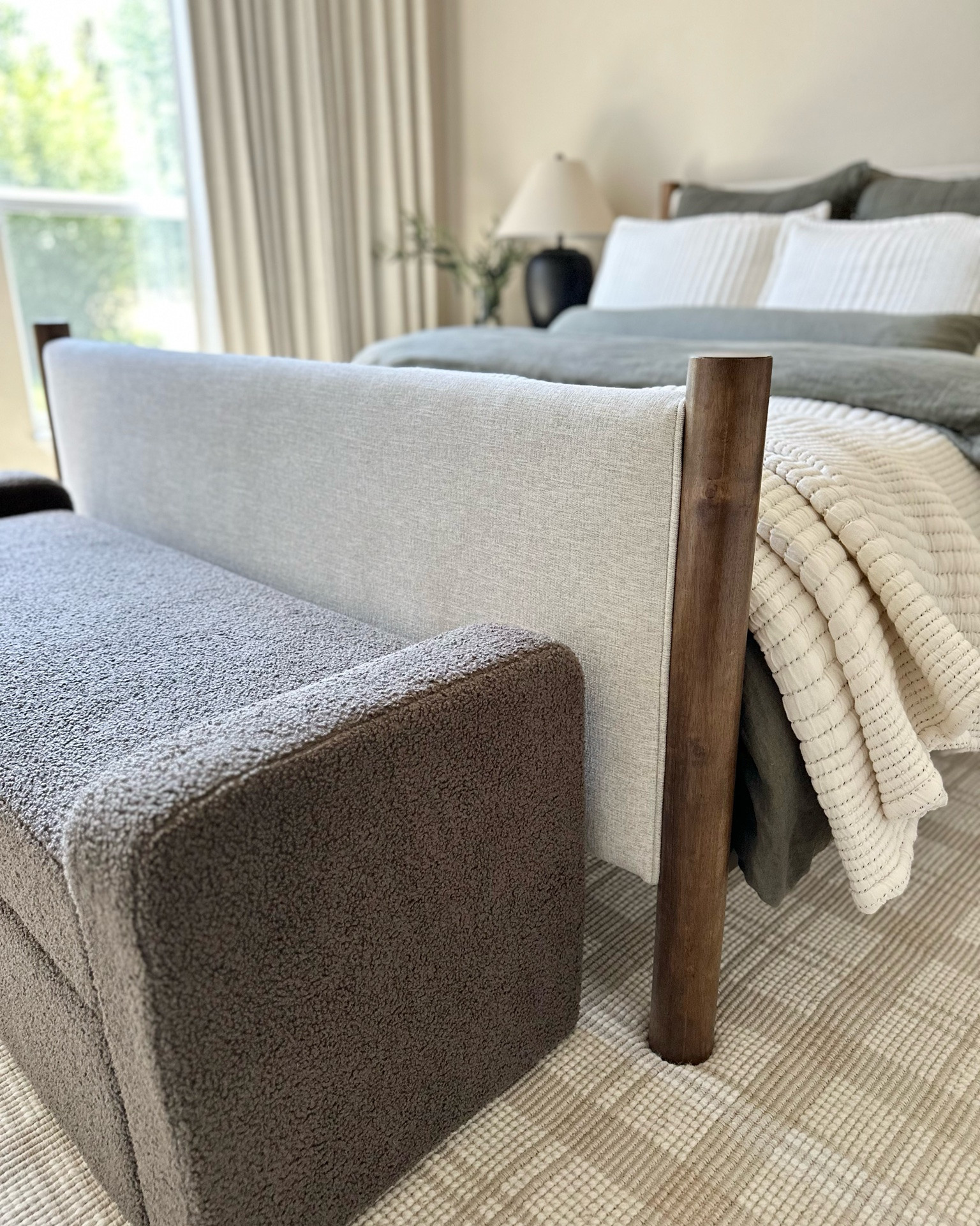 This is still my all time favorite bed. The headboard is the perfect height and so is the footboard. The fabric is beautiful and doesn’t look cheap. The wood color is rich and gorgeous.

All bedding is from Quince. It’s my go-to for bedding. The best material and quality for the price!

Sharing my favorite tried and true pillow inserts for the euros, shame and the duvet insert.

We have the 8” hybrid queen mattress from linenspa. The link isn’t working correctly. Make sure you choose the hybrid. We love our 3” foam topper and it makes the perfect height for this bed.

Bedroom furniture, bedding, green bedding, queen bed, wood bed, upholstered bed, storage bench, quilt, cozy bedroom, mountain home, cabin, comfy, home finds, home decor, interior design, bedroom ideas

#LTKHome #LTKSaleAlert