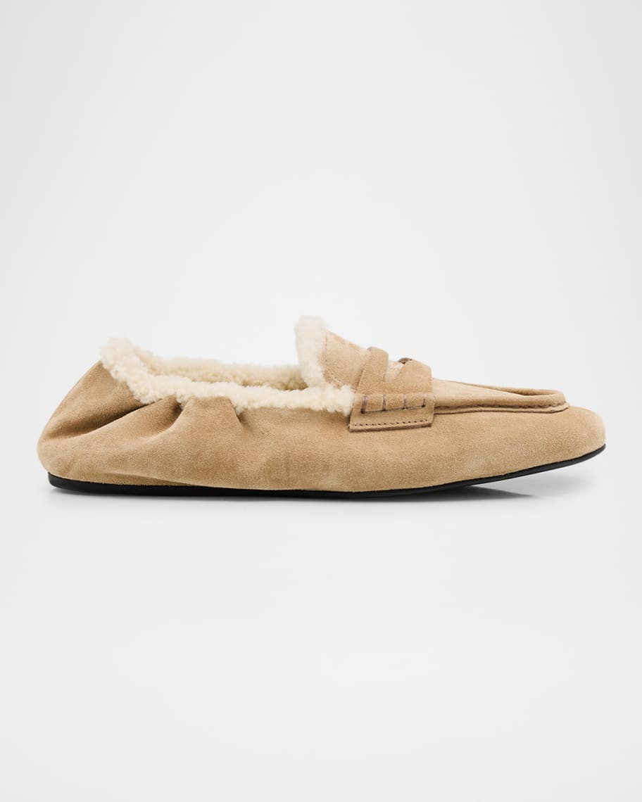 Shearling Lined Suede Penny Loafers | Neiman Marcus