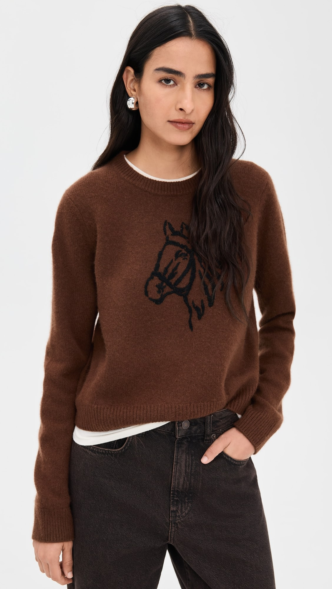 Cashmere Blend Horse Embroidered Crew Sweater | Shopbop