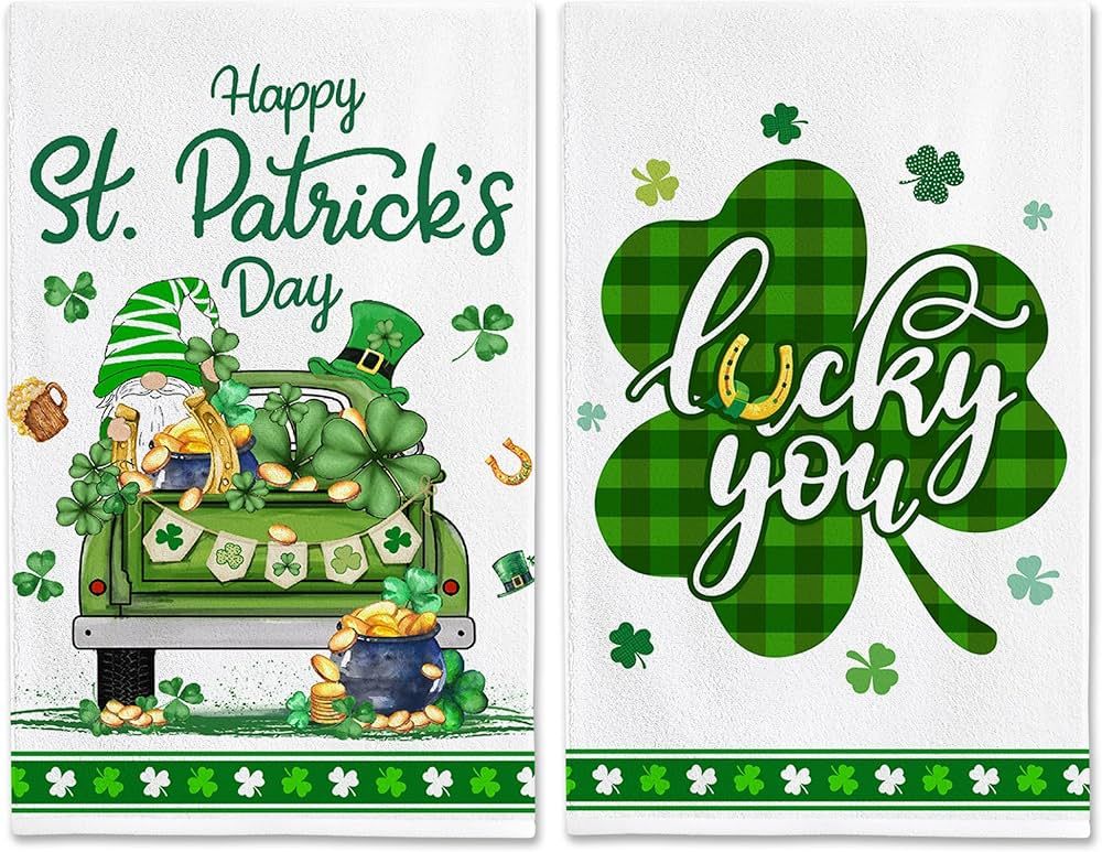 Cochpriet St Patricks Day Kitchen Towels Set of 2, Gnomes Green Truck Happy St Patricks Day Dish ... | Amazon (US)