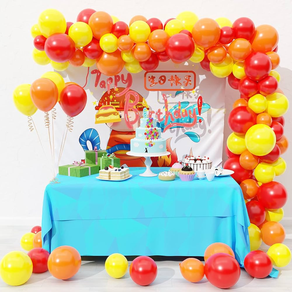 steliu Fire Truck Balloon Arch Garland Kit, 109 Pieces Red yellow and orange Latex Balloons for B... | Amazon (US)