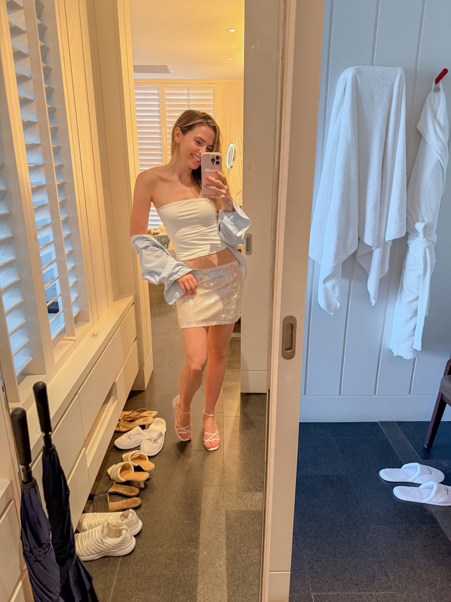 this sparkly skirt was the perfect piece for a birthday dinner outfit. Kept it a little more casual with a tube top and button down.  I’m wearing a size small in each piece ✨ island outfits in st. kitts ✨ nothing better than sparkly skirts, breezy linen sets, and easy vacation looks that take you from beach walks to sunset dinners 🌴☀️ if you’re planning a tropical escape, these resort-ready outfits are perfect for island style, summer vacation, and warm-weather travel. think airy fabrics, coastal chic vibes, and pieces that pack light but look polished.

shop my st. kitts vacation outfits here for your next beach trip or island getaway 🌊✨

#LTKStyleTip #LTKTravel