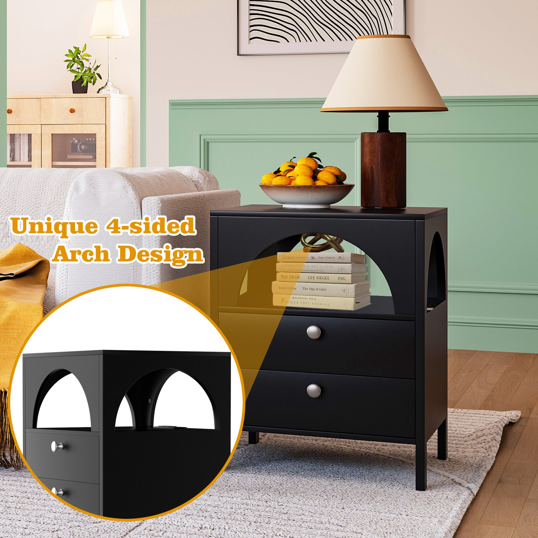 Semiocthome Modern Nightstand with 2 Drawers,Bedside Table for Bedroom in Black Finish,Adult | Walmart (US)