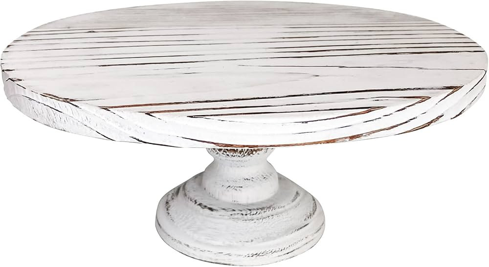 Amazon.com: White Wooden Rustic Farmhouse Cake Stand - 10-inch Round Distressed Wood Dessert Cupc... | Amazon (US)