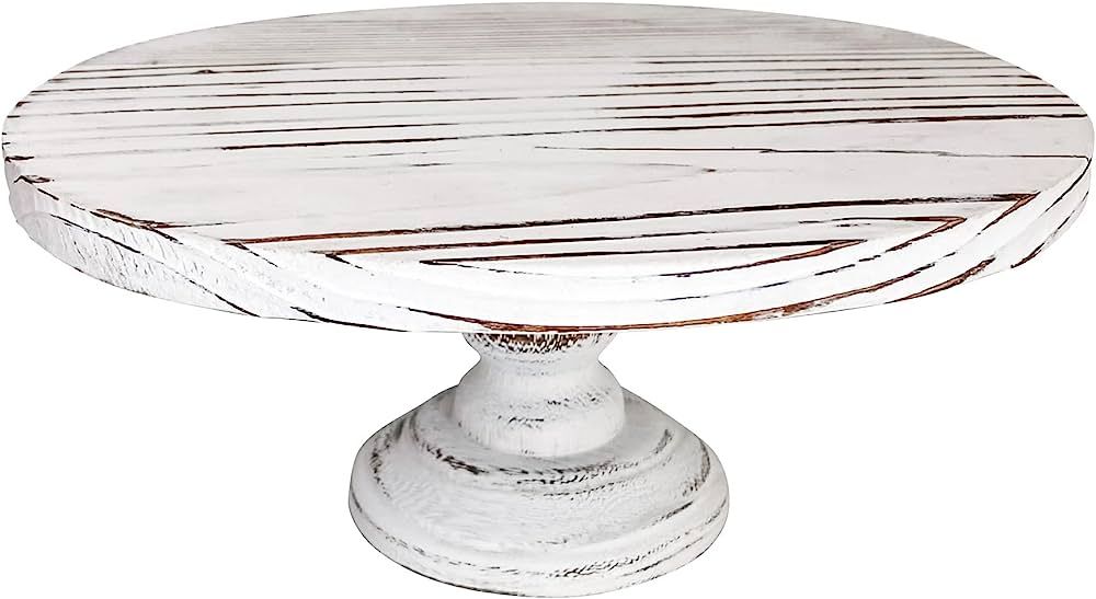 Amazon.com: White Wooden Rustic Farmhouse Cake Stand - 10-inch Round Distressed Wood Dessert Cupc... | Amazon (US)
