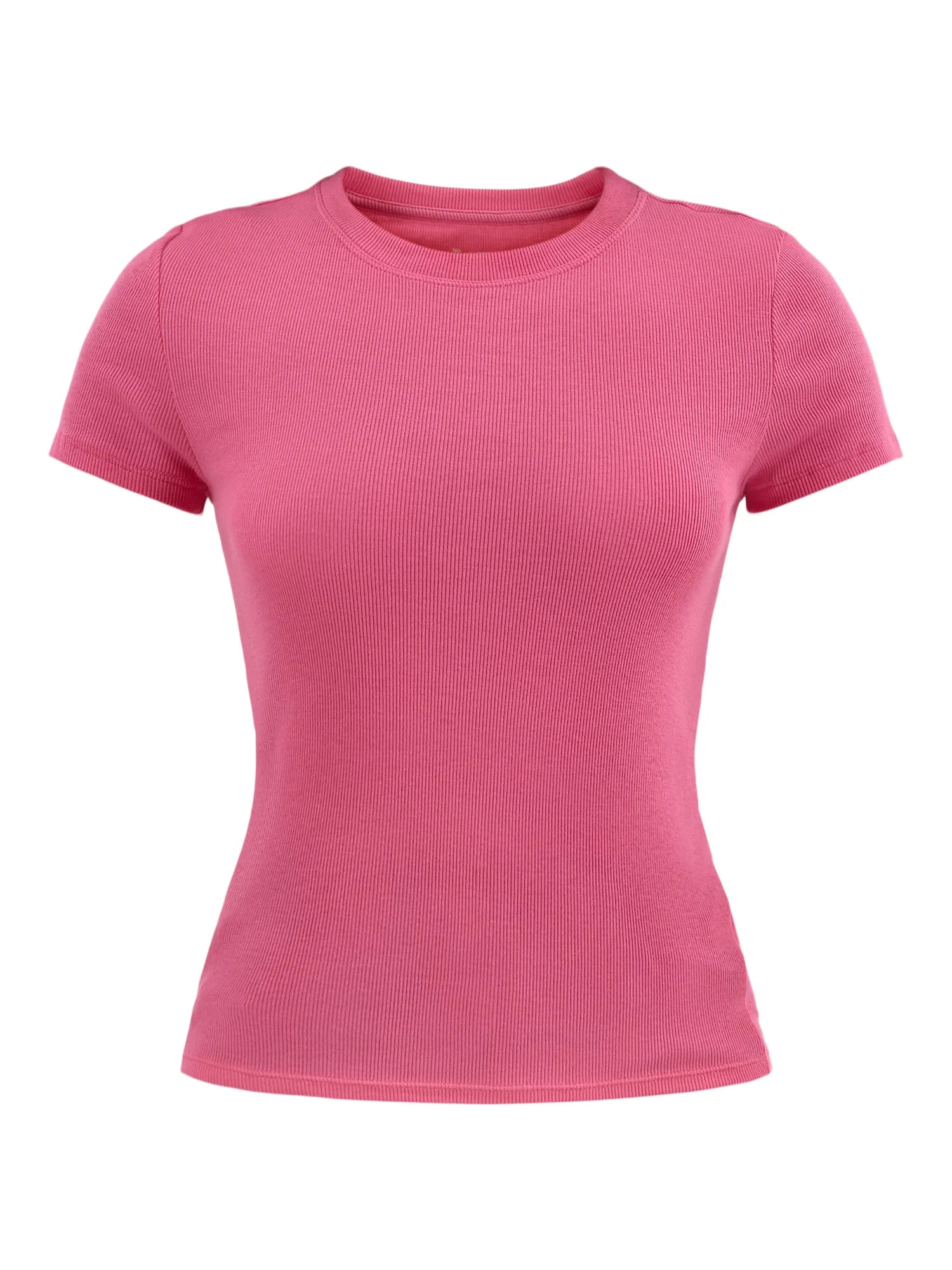 No Boundaries Ribbed Crewneck Tee with Short Sleeves, Women's | Walmart (US)