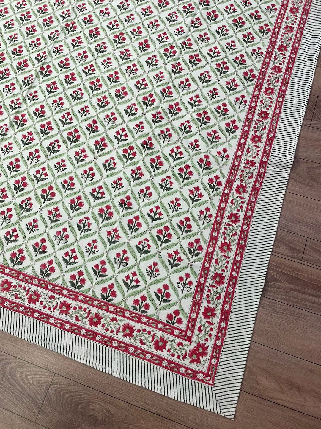 Indian Block Print tablecloth, Red Green Table Cloth, Outdoor Rectangle Table Cloth, Christmas de... | Etsy (US)