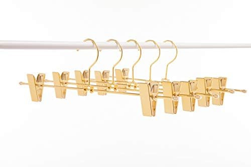 Cocomaya 13 Inch Heavy Duty Shiny Gold Metal Slack Hanger, Pants Hanger, Skirt Hanger with Adjust... | Amazon (US)