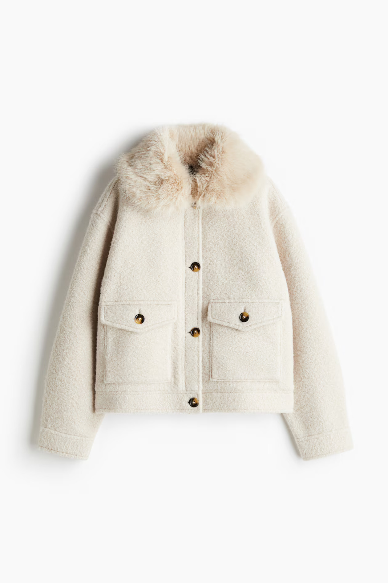 Fluffy-collar twill jacket | H&M (UK, MY, IN, SG, PH, TW, HK)