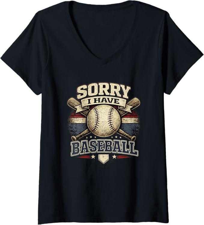 Women's Sorry I Have Baseball Vintage Retro Graphic V-Neck T-Shirt | Amazon (US)