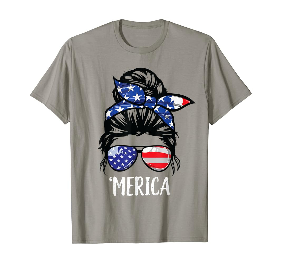 USA Flag Messy Bun Patriotic Armed Forces Memorial Day T-Shirt | Amazon (US)
