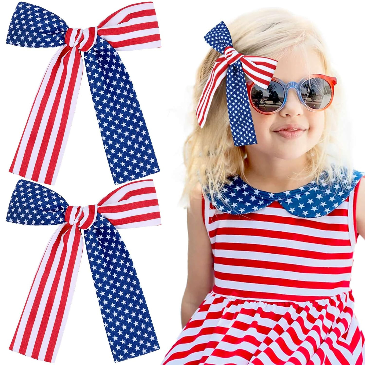 2PCS 4th of July Hair Bows for Girls, Patriotic Hair Bow Clips for Independence Day, American Red... | Amazon (US)
