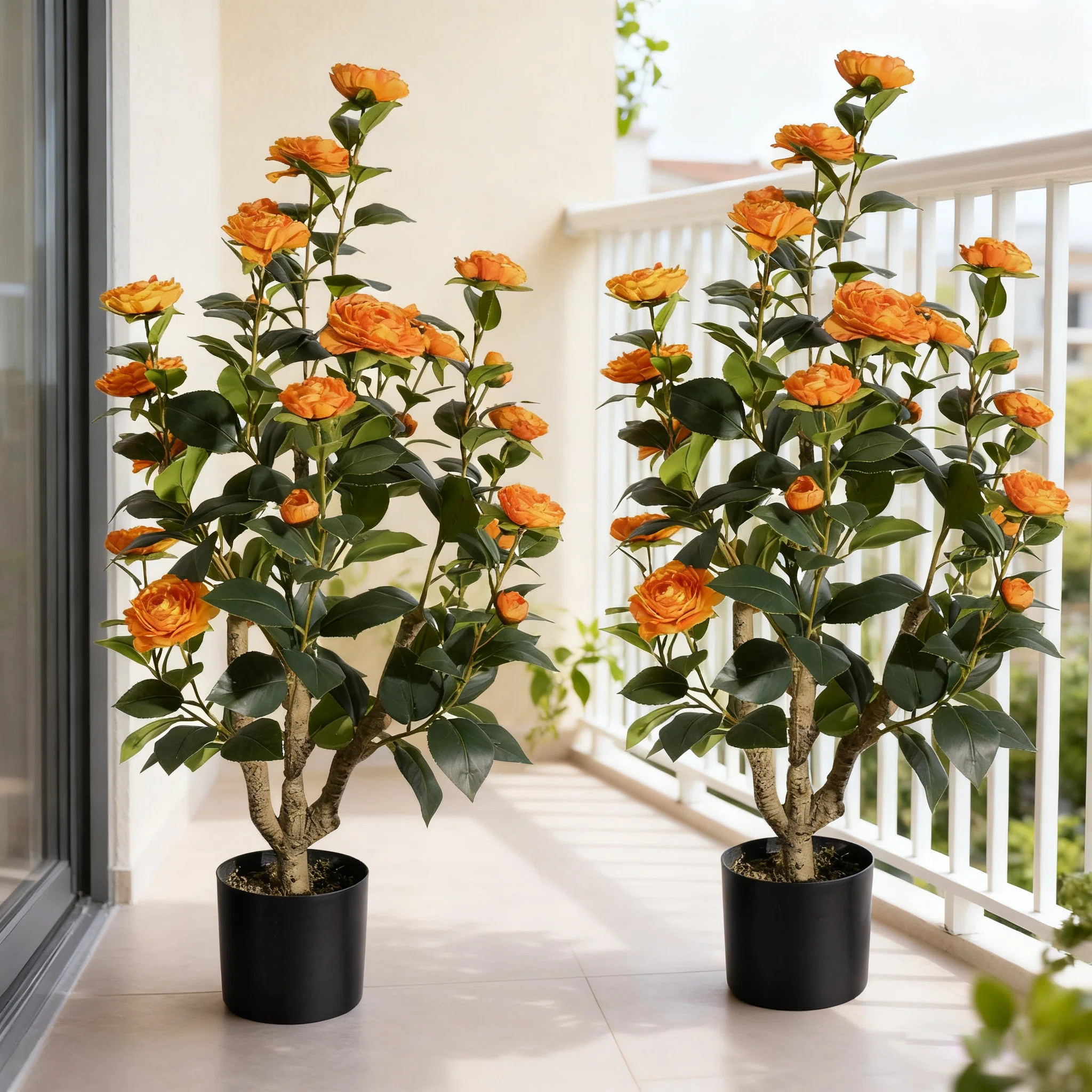 Faux Camellia Plant, Artificial Camellia Tree, Fake Potted Flower Tree For Indoor Outdoor Decor -... | Wayfair North America