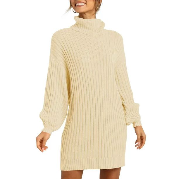 Fantaslook Sweaters for Women Turtleneck Long Lantern Sleeve Sweater Dress Knit Pullover Dresses ... | Walmart (US)
