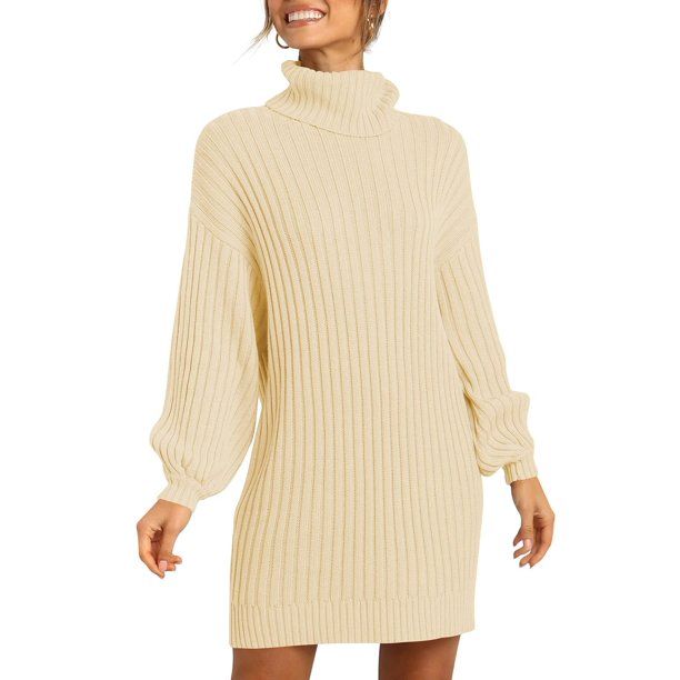 Fantaslook Sweaters for Women Turtleneck Long Lantern Sleeve Sweater Dress Knit Pullover Dresses ... | Walmart (US)