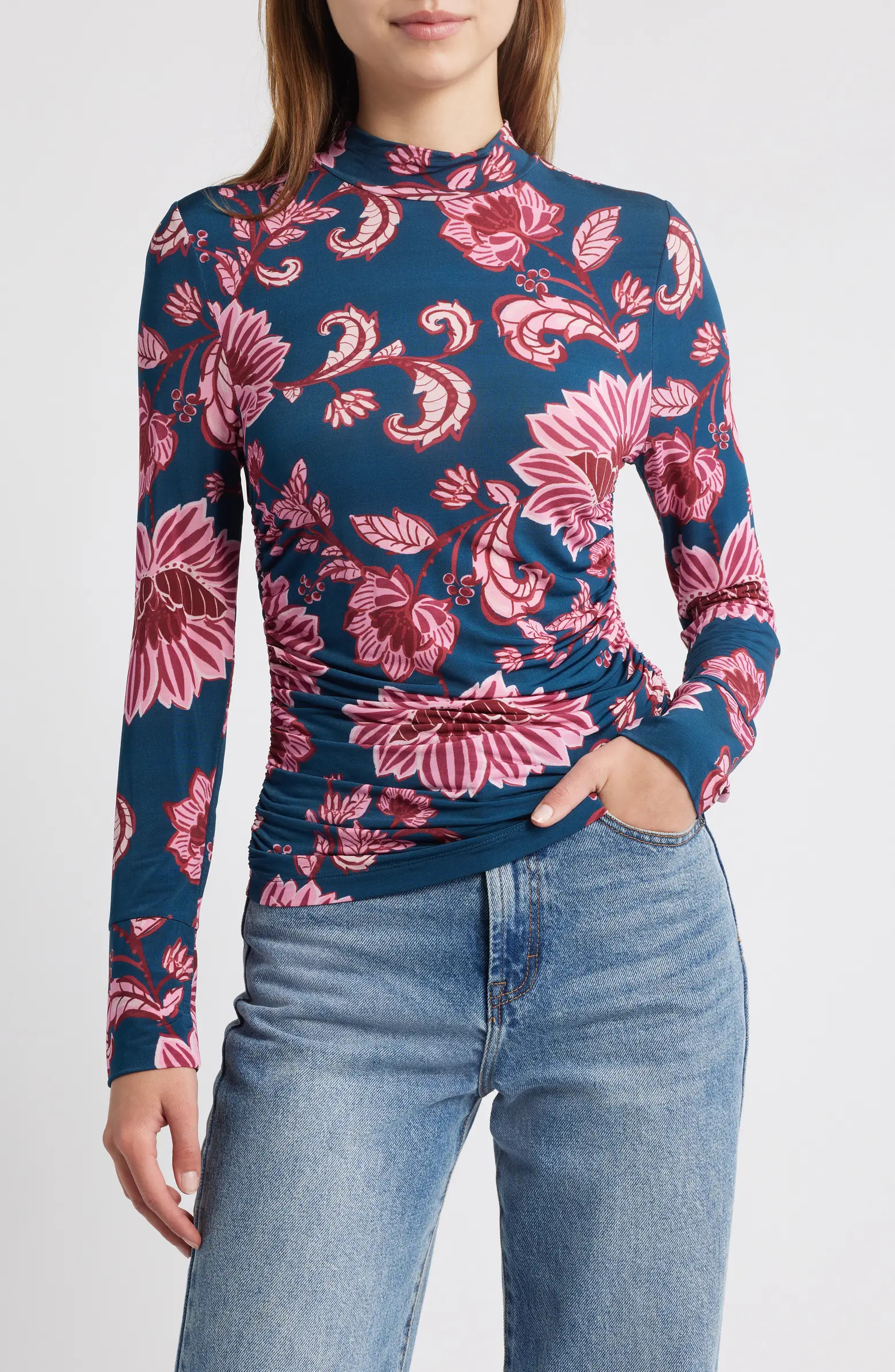 FARM Rio Flower Delicacy Ruched Jersey Top | Nordstrom | Nordstrom