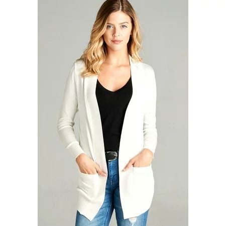 Women's Cardigan Long Sleeve Open Front Draped Sweater Rib Banded w/ Pockets in Several Colors | Walmart (US)