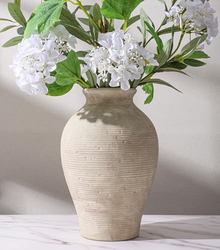 Ceramic Flower Vase Home Decor, 9 in Farmhouse Table Vases Rustic Vintage Living Room Kitchen Bedroom Pottery Decorative Vases for Flowers House Book Shelf Office Coffee Desk Dining Entryway, Retro | Amazon (US)