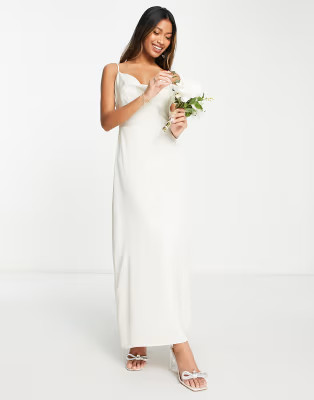 Vila Bridal satin cowl neck cami maxi dress in cream | ASOS (Global)