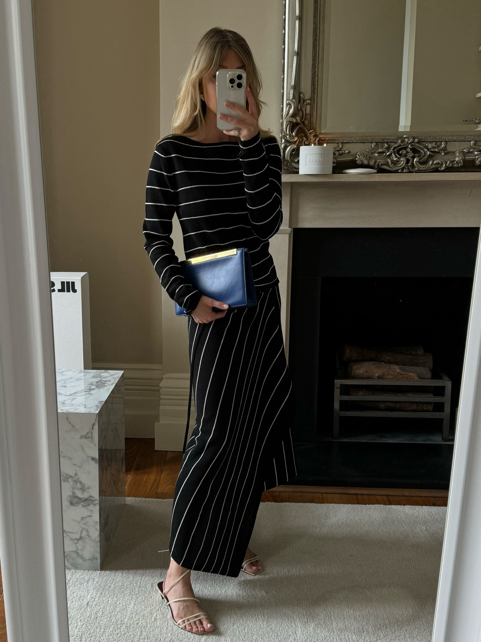 ★ Massimo Dutti★ Striped Detail Long Knit Skirt 052035618 MASSIMO DUTTI Striped Knit Co-Ord Skirt With Tie in Natural