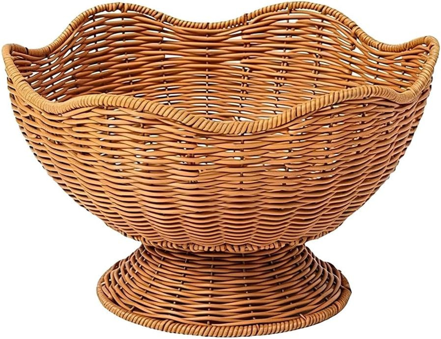 Round Woven Fruit Basket for Counter, Round Wicker Bowl, Egg Collecting Basket, Reusable Handwoven Baskets Living room, Kitchen, Store, Restaurant, Party (Brown, High Pedestal) | Amazon (US)