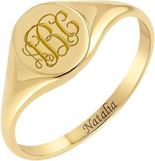 925 Sterling Silver Personalized Monogram Initial Signet Ring for Women Custom Inside Engraving F... | Amazon (US)