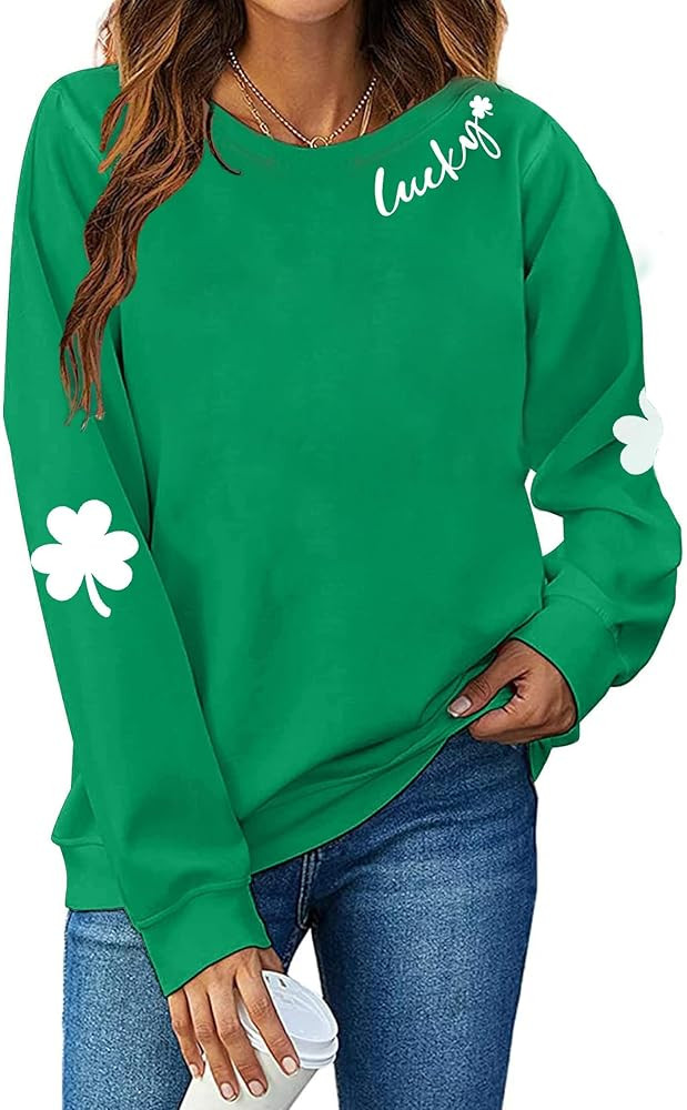 St. Patrick's Day Sweatshirt for Women Lucky Shamrock Long Sleeve Irish Shirt Ireland Pullover To... | Amazon (US)