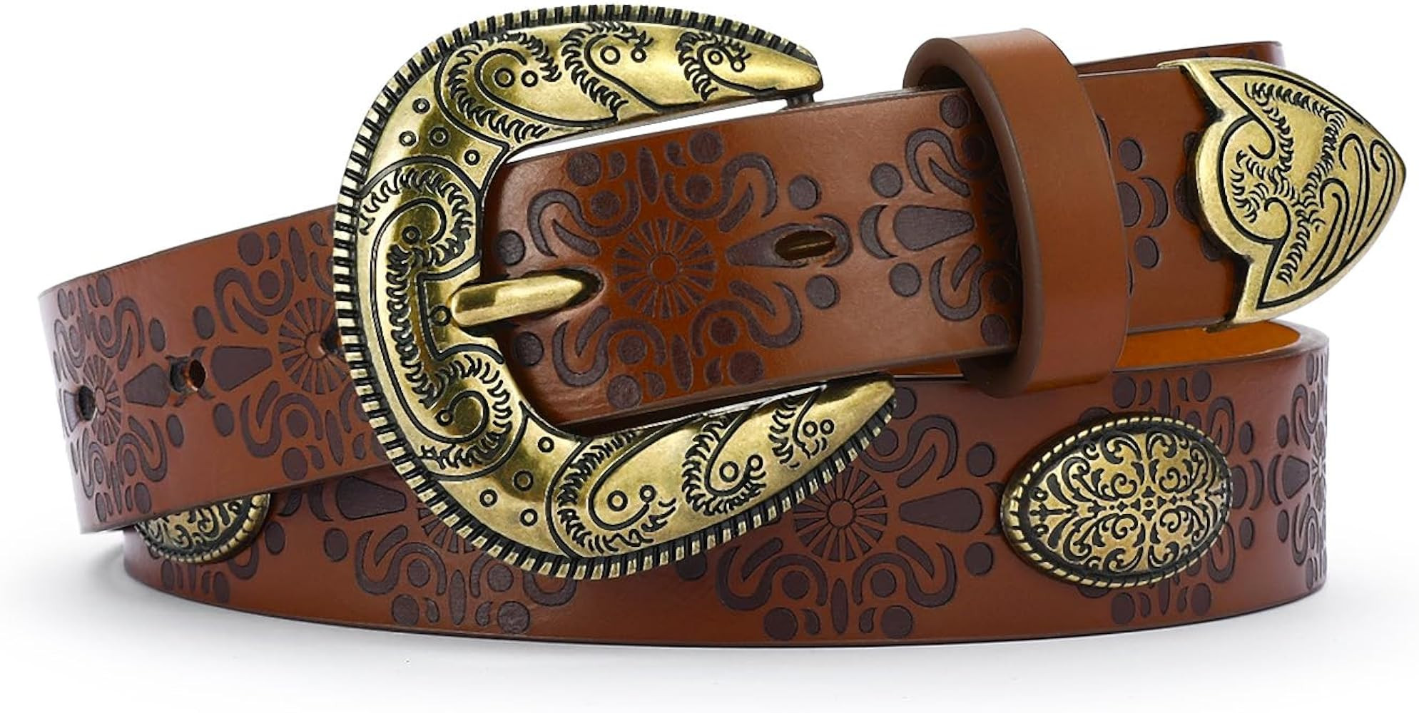 Western Belt For Women Stylish Brown Cowboy Vintage Belt With Retro Floral Carved Design cowgirl ... | Amazon (US)