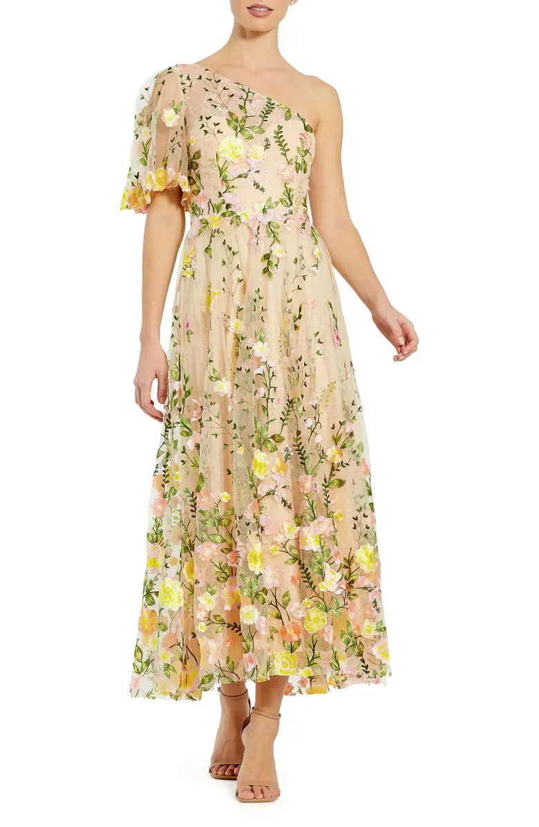 Floral Embroidery One-Shoulder Cocktail Dress | Nordstrom
