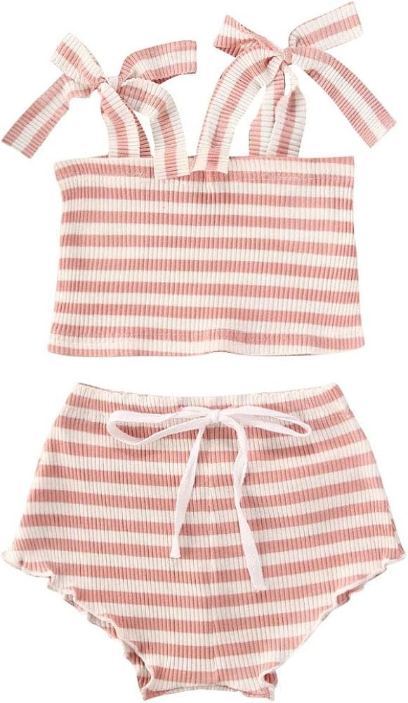 Newborn Infant Baby Girl Ribbed Clothes Outfits Sling Strap Crop Top Shirt Shorts Bloomers Set Su... | Amazon (US)