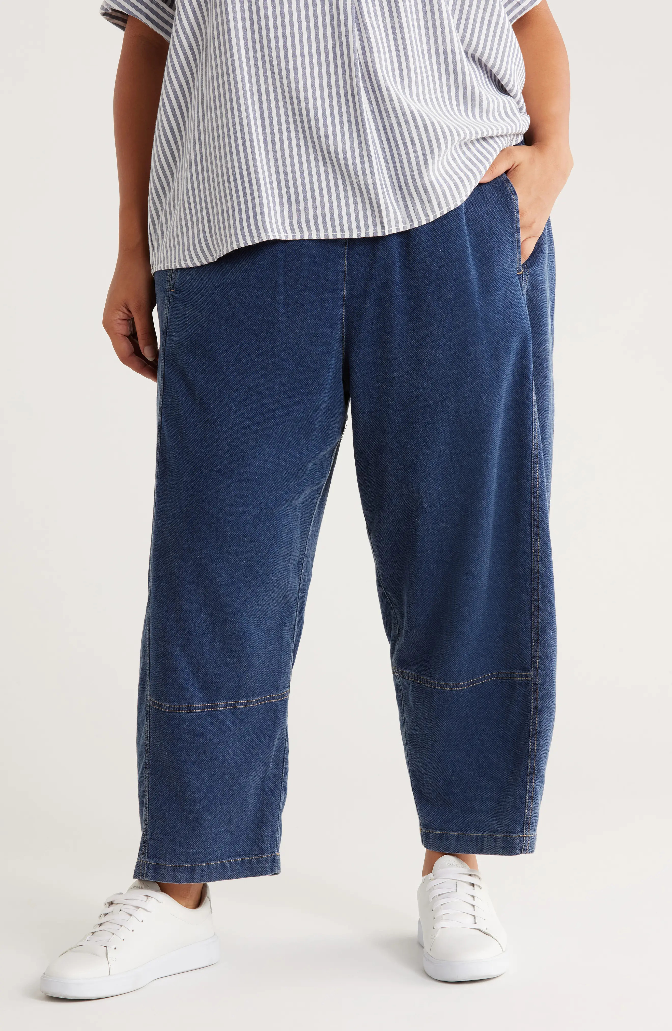MAX STUDIO Piqué Barrel Leg Ankle Pants in Indigo at Nordstrom Rack, Size 1X | Nordstrom Rack